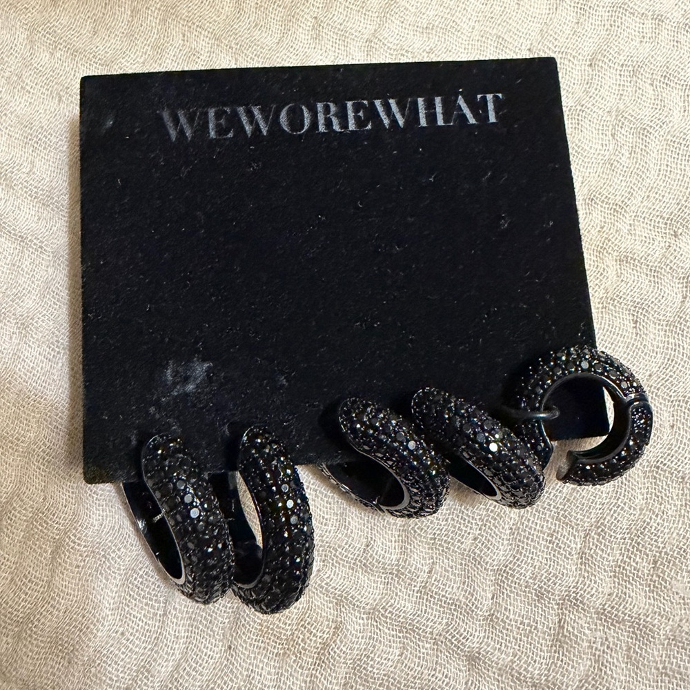 BNIN WeWoreWhat Pave Hoop And Ear Cuffs 5 pieces Set Black Crystal Earrings